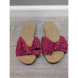 Blowfish Malibu Flat Slip On Sandals Womens Red White Stars Bow Beach Sz 9/9.5